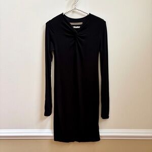 Enza Costa Black Ribbed Keyhole Long Sleeve Mini Dress